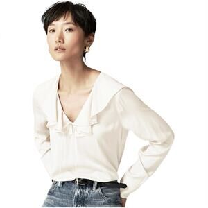 J.CREW Women’s Goldie Ruffle Neckline Long Sleeve Ivory Satin Top XL